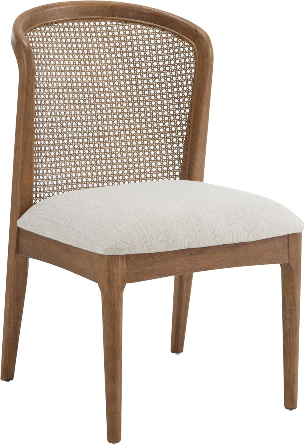 Christopher Knight Home Lilia Dining Chairs Set of 2, Modern Dining Chair with Fabric Upholstery, Rubberwood Frame Kitchen Chairs with Cane Webbing, Extra Seat for Dining Room, Beige + Walnut