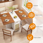 51″ Transformer Table for 2-4, Farmhouse Foldable Dining Table with Drawer and Power Outlet, Small Dining Table with 6 Wheels for Small Space, Walnut