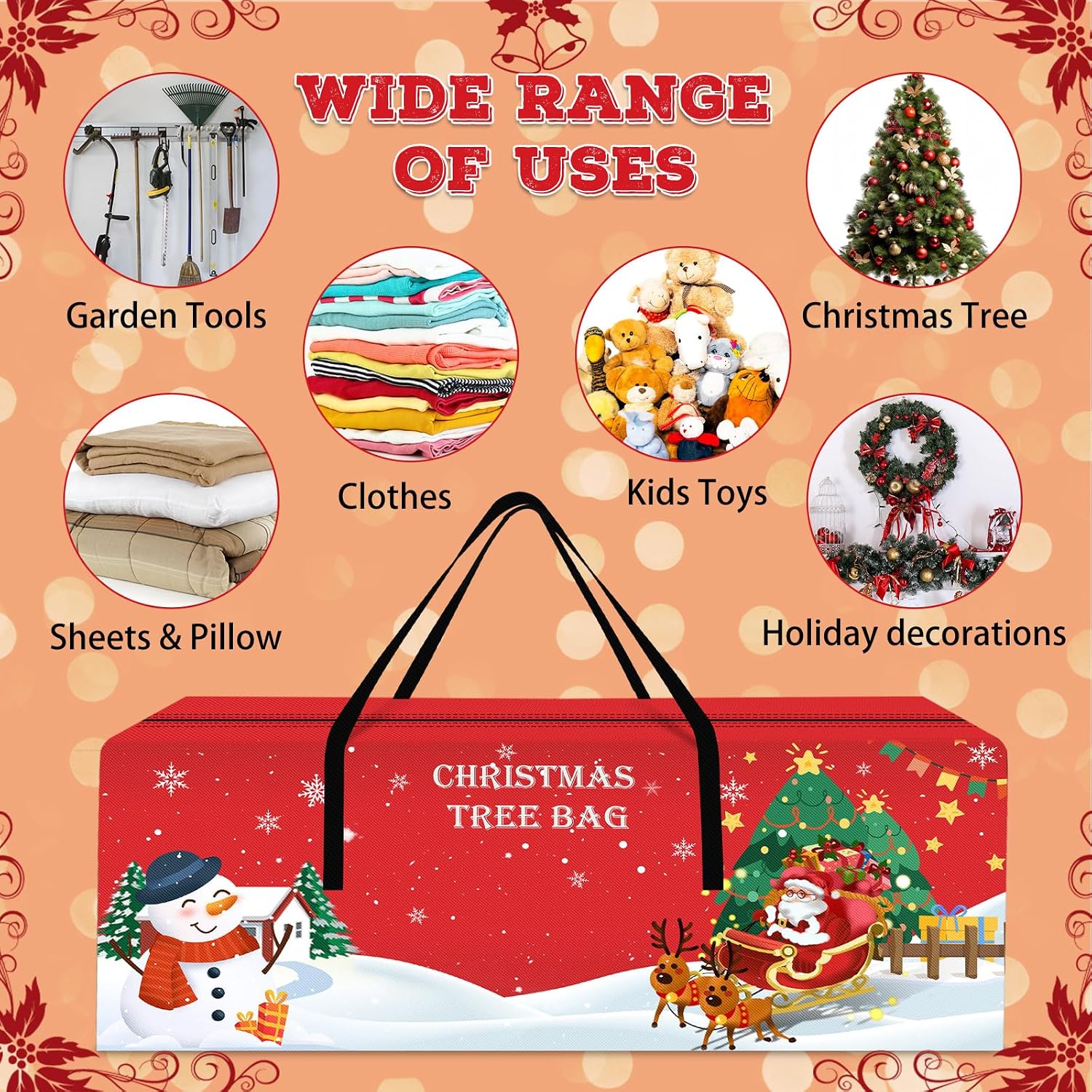 Christmas Tree Storage Bag 7.5 Ft Large Christmas Tree Bag with Reinforced Handles & Dual Zippers Wide Opening, Heavy Duty Oxford Fabric Xmas Ornament Storage Box Protects From Moisture, Dust (Red)