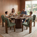 CIMOTA 59'' Round Dining Table for 4-6, Modern Pedestal Kitchen Table Circle Wood Walnut Grain Finish Grain Tabletop Dinner Table Kitchen Table, Walnut Wood