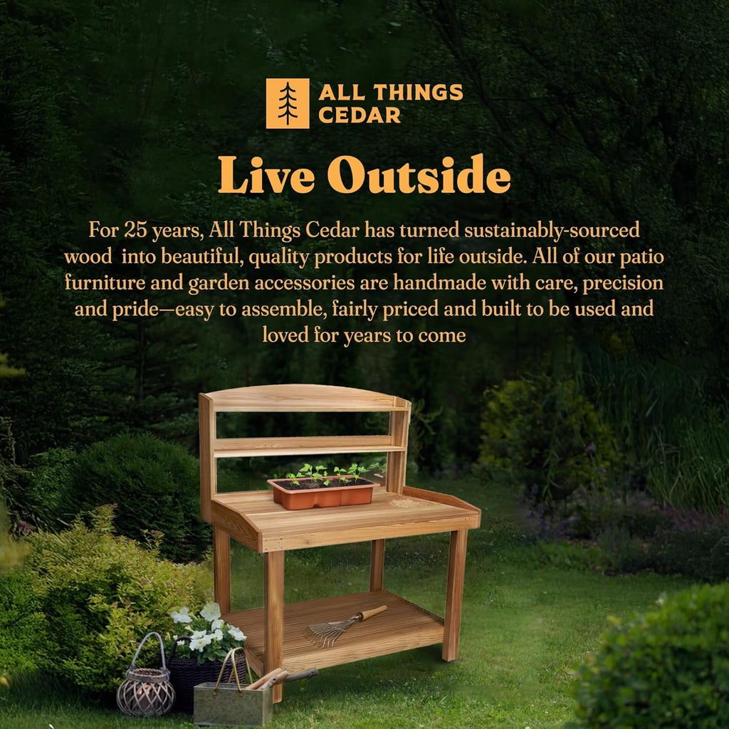 All Things Cedar Deluxe Potting Bench, Outdoor Garden Workstation Table, 24" D x 47.5" W x 61" H