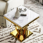 Asday White and Gold End Table for Living Room, Gold Modern End Table, 22 inch Luxury Square Side Table with Polished Geometric Base for Bedroom Home Office Balcony (1PCS)