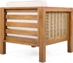 Outdoor Club Chair Set of 2 — Acacia Wood Frame, Wicker Armrests & Beige Cushions, 400 lbs Capacity, for Patio Garden Backyard