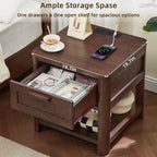 Joaxswe Farmhouse Side Tables Living Room, Small Nightstand with 1 Drawers & Open Shelving & 4 Thickened Table Legs, Walnut