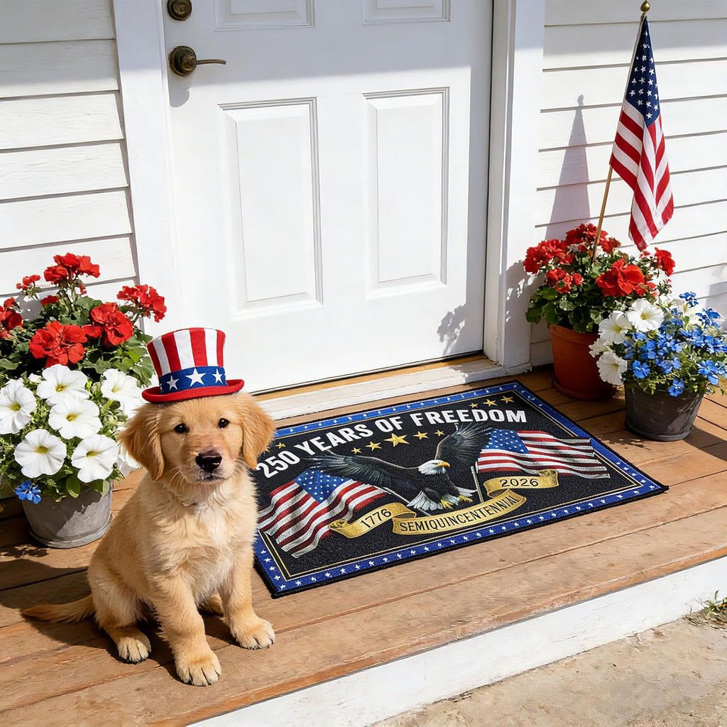 Patriotic Door Mat 250th Anniversary Doormat,4th of July Patriotic Mat with Bald Eagle & Stars Mat,17"x28" Non-Slip Independence Day Freedom Memorial Day Porch Front Decor