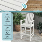 Giantex HDPE Outdoor Bar Stools - All Weather Tall Adirondack Chair with Armrest, Footrest, Load 360Lbs, 30-Inch Counter Height Bar Stool for Patio, Garden, Yard, Indoor Or Outdoor Use (1, White)