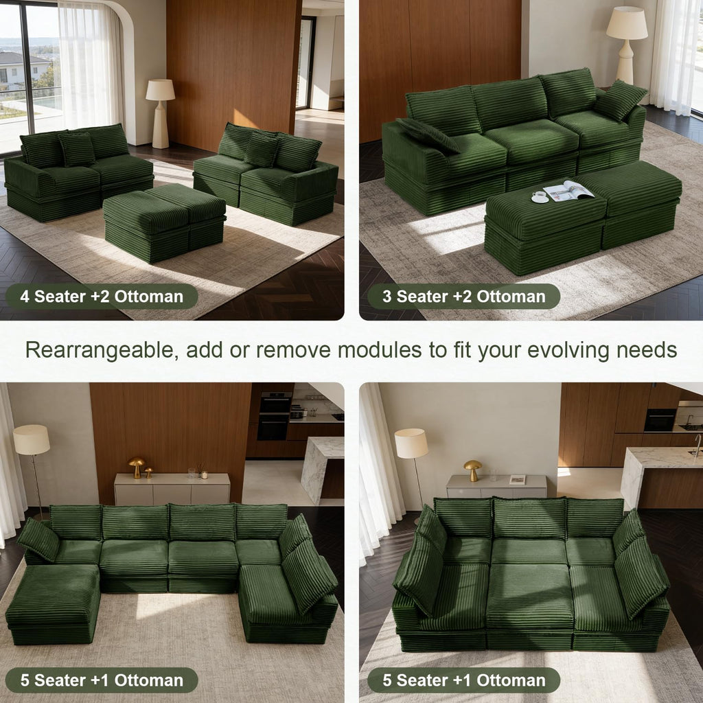 Upgrade Boneless Couch with Storage, Extra Deep&High Seat Modular Sectional Sofa 4 Seater U Shaped Cloud Couch with Ottoman, Tool-Free Assembly Sectional Couches for Living Room