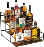 Nuovoware Liquor Bottle Display Shelf, 3 Step Wine Rack Countertop Liquor Shelf, Mini Bar Liquor Cabinet Kitchen Coffee Bar Shelf Stand for Whiskey, Black