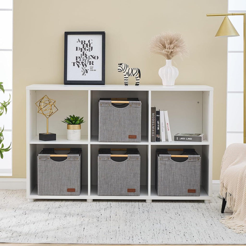 KAKAMAY 13x15x13 Inch Collapsible Fabric Storage Cubes, Grey 2-Pack with Wooden Handles, Cube Storage Bins for Kallax Shelf, Closet, Living Room, Bedroom, Nursery, Toys, Clothes, Blankets, Laundry