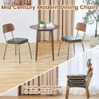 Dining Chairs Set of 4, Upholstered Mid-Century Faux Leather Cushion Seat & Metal Legs with Wood Backrest Easy Assembly Stackable Chairs for Living Room, Kitchen, Restaurant - Dark Green