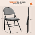 4 Pack Padded Folding Chairs for Home & Events Linen Cushion Seat & Backrest Sturdy Metal Frame Stackable Lightweight Comfortable No Assembly for Indoor Outdoor- Dark Grey