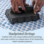 CPC Apatite Blue Hand Block Printed Cotton Chair Cushions Set of 2,Reversible Outdoor/Indoor Chair Pads for Kitchen, Dining Room, Office, Patio Chairs, 16"x15"x4"
