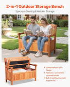 Cedar 2-Person Outdoor Storage Bench, 33 Gal Capacity Holds 705lbs Weatherproof Dustproof for Patio Garden