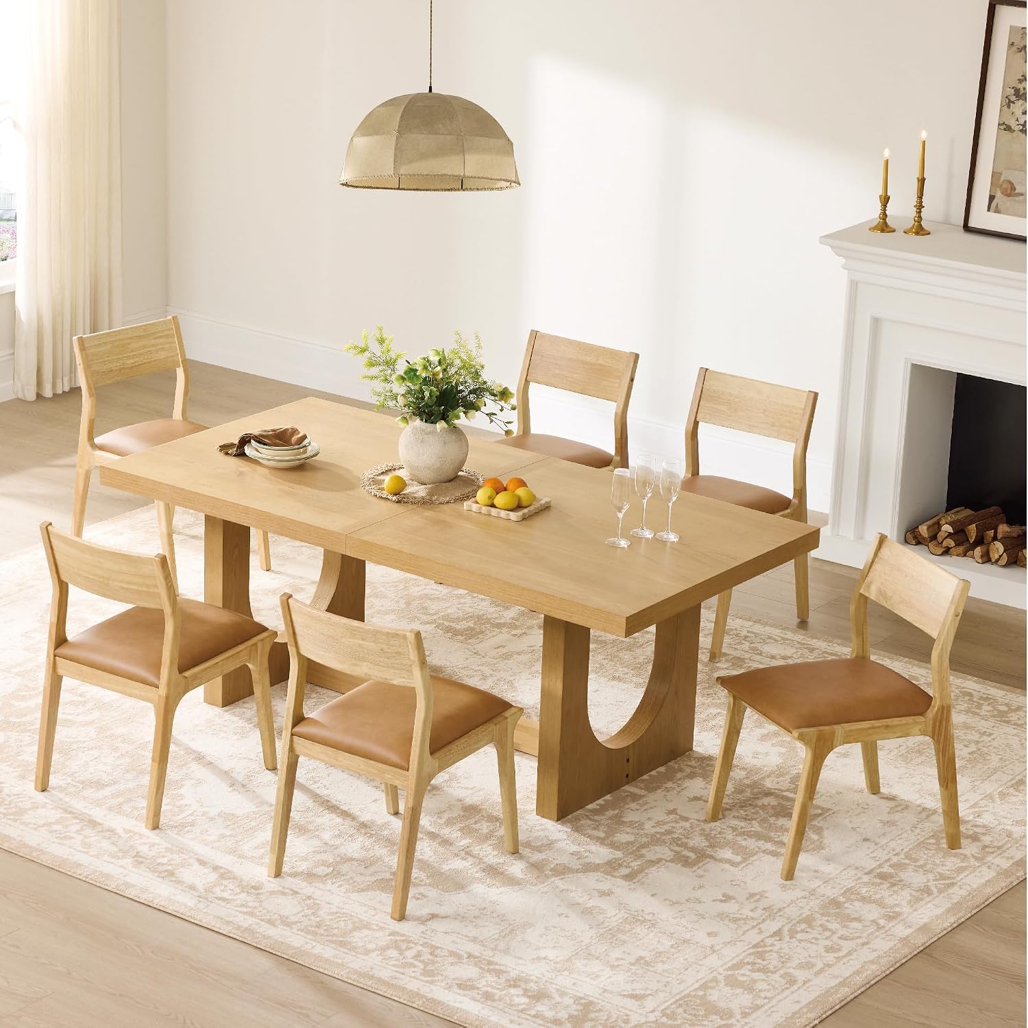 Watson & Whitely Wood Dining Chairs Set of 4, Modern Leather Upholstered Kitchen Chairs with Ergonomic Curved Backrest and Solid Wood Frame, Farmhouse Chairs for Dining Room, Living Room, Camel