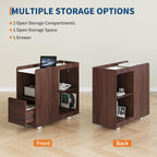 Garvee Narrow End Table with Charging Station, Rolling Side Table with Drawer, Adjustable Shelf, 2 AC Outlets, USB and Type-C Ports, Lockable Wheels, Walnut