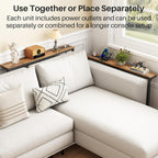 Kitstorack 94.5" Extra Long Behind Couch Table, Adjustable Height Narrow Console Table with 2 Power Strips, Split Design for Separate Wall Use, Anti-Scratch Tip, Rustic Brown for Living Room