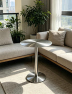 Round Bar Table,Sofa Side Table for Living Room,Freestanding Breakfast Desk with Stainless Steel Top and Stand,Easy to Assemble(50x105cm)