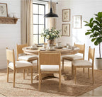 chairus Modern Coastal Dining Chairs Set of 2, Linen Upholstered Fabric Dining Room Chairs with Woven Rope Back, Farmhouse Wooden Kitchen Chairs, Natural Wood
