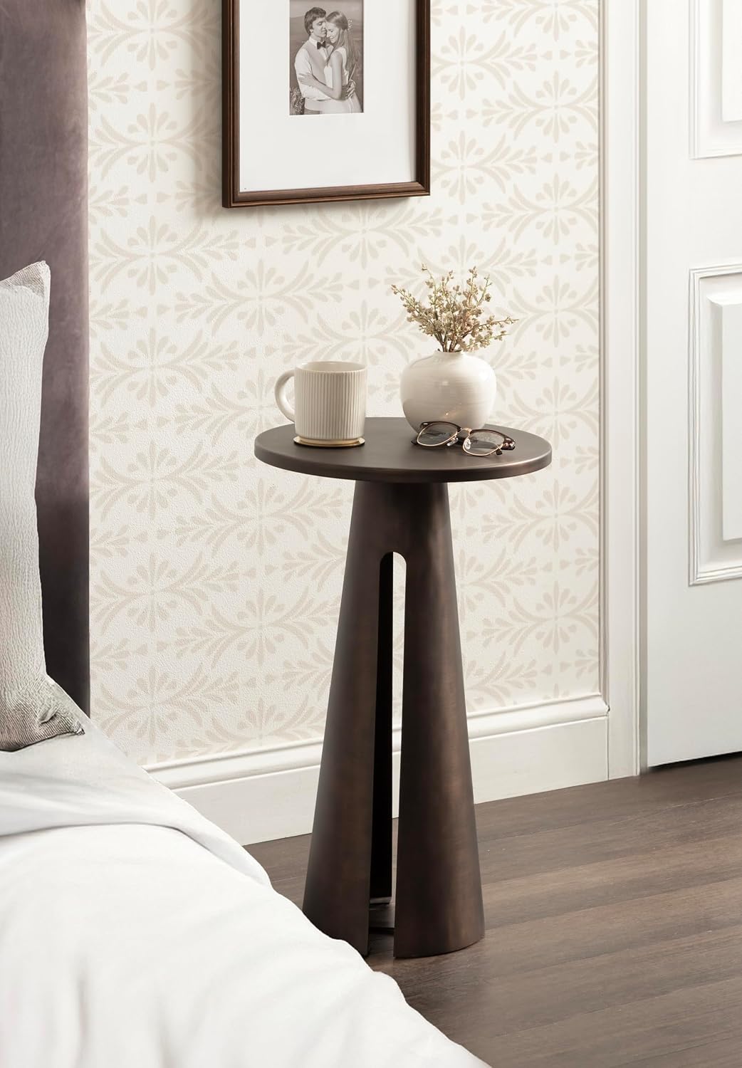 Kate and Laurel Picard Modern Metal Round Side Table, 14 x 14 x 24, Bronze, Sculptural Circle End Table for Use as Unique Bedroom Nightstand or Pedestal Martini Table