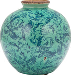 Creative Co-Op Round Decorative Terra-Cotta Vase with Transferware Pattern, Aqua