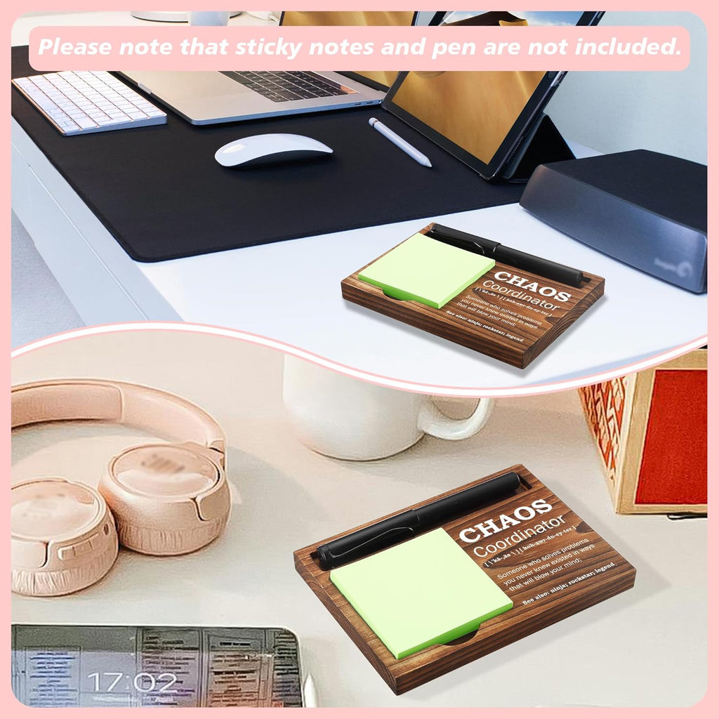 Chaos Coordinator Sticky Note Holder Wooden Notepad & Pen Holder 6.5" x 4.7" Sticky Note Pad Holder Dispenser for Desk Chaos Coordinator Definition Work Gifts, NPA184