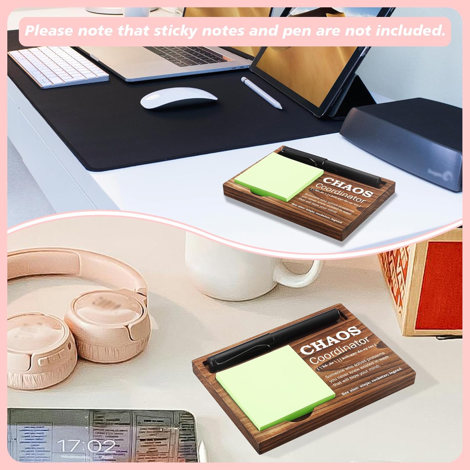 Chaos Coordinator Sticky Note Holder Wooden Notepad & Pen Holder 6.5" x 4.7" Sticky Note Pad Holder Dispenser for Desk Chaos Coordinator Definition Work Gifts, NPA184