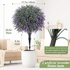 Artificial Plants Bushes for Outdoors, 2 Pack 25.6" Faux Topiary Ball Trees Lavender Plants with Stakes/Spikes for Outside, UV Resistant Fake Greenery for Front Porch, Garden, Yard (Purple, Green )