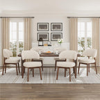MALOL Wooden Dining Chairs Set of 6, Modern Upholstered Dining Room Chair, Fabric Kitchen Side Chairs with Curved Open Back for Living Room/Restaurant/Cafe, Beige