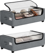 Under Bed Storage, Tall Size Under Bed Storage With Wheels, Under bed Shoe Storage, Metal Frame, 90L Capacity, Storage Drawers for Bedroom