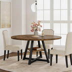 GarveeHome 47" Round Dining Table for 4-6 with Storage Shelf, Industrial Round Kitchen Table with Sturdy Metal Pedestal Base, Circle 4 Dinner Table for Dinner, Kitchen, Dining Room, Living Room
