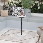 MAHANCRIS Small Round Side Table, Adjustable Height Drink Table, Pedestal Side Table with LED Light and Cup Mat, Coffee Martini Table, for Small Spaces, White and Black ETHW32E01