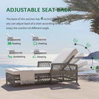 Wicker Chaise Lounge Set of 2, Outdoor Patio Lounge Chair with Adjustable Backrest, Side Shelf and Cushions for Poolside, Garden, Yard, Beige