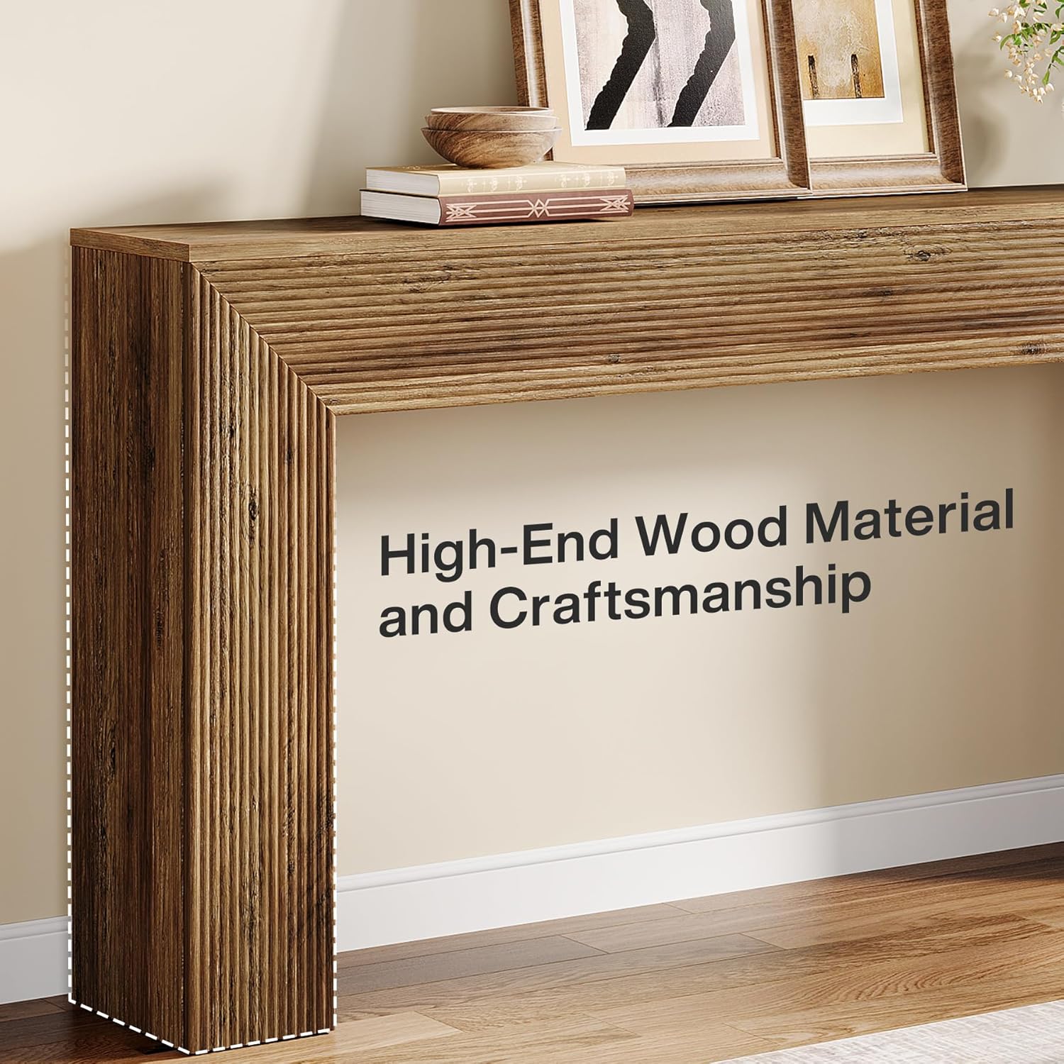 Tribesigns 63" Console Table, Rustic Fluted Long Sofa Table Behind Couch for Entryway, Living Room, Hallway, Foyer, Brown