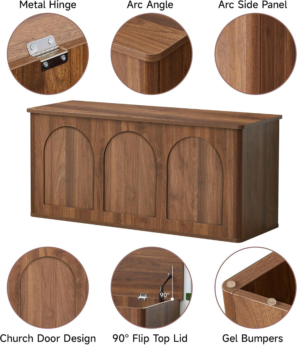 40''W 15''D Foot End of Bed Hidden Storage Bench with Lift Top Storage and Seating, Shoe Trunk Chest Bench Seat for Bedroom, Living Room, Entryway, Hallway, Under Window-Walnut