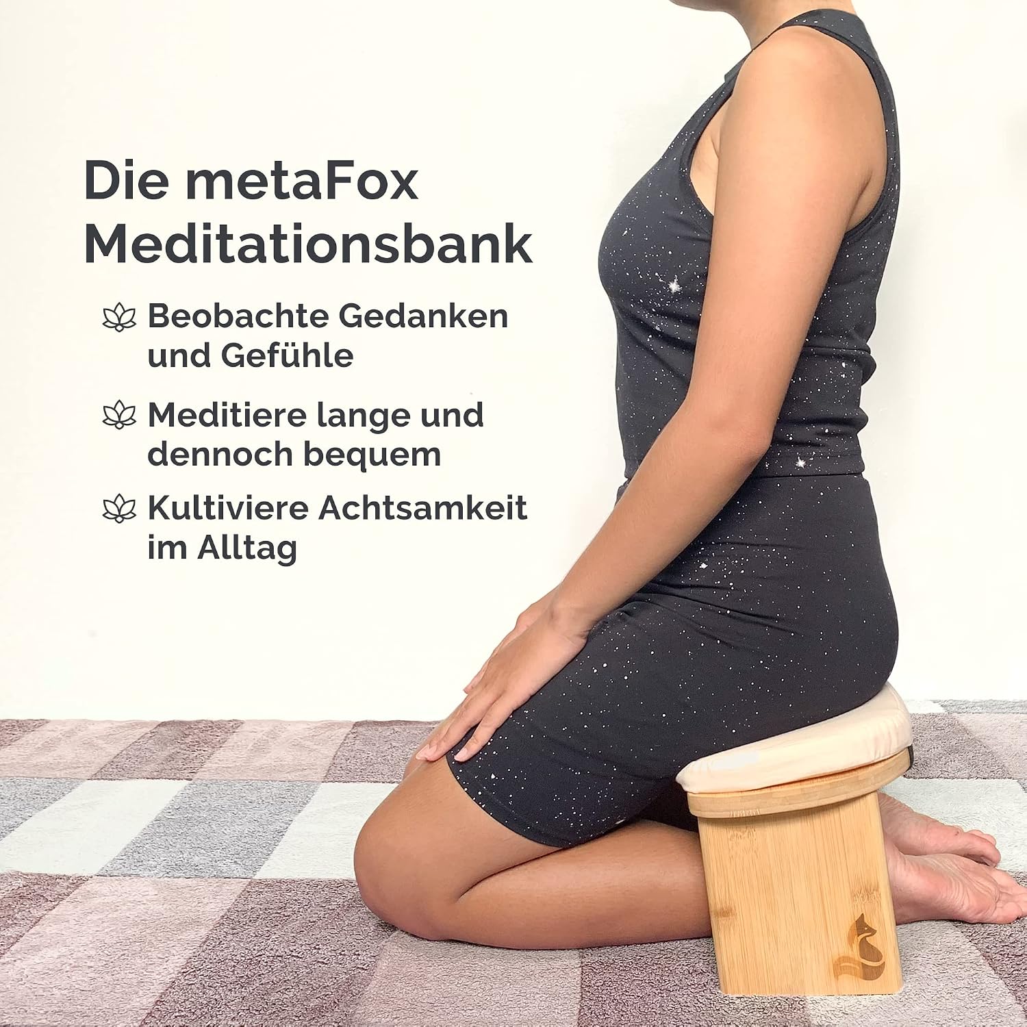 metaFox Meditation Bench | Foldable Bamboo Stool with Cushion and Carry Bag | for Your Mindfulness and Meditation Practice | Alternative to Meditation Cushion (Peach, Small)
