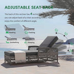 SoarFlash Wicker Chaise Lounge Set of 2, Outdoor Patio Lounge Chair with Adjustable Backrest, Side Shelf and Cushions for Poolside, Garden, Yard, Grey