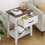 Modern Nightstand Set of 2 with Drawer, 2-Tier End Table with Storage Shelf, Bedside Table for Bedroom, Living Room, Dorm, Small Spaces(2pcs-White)