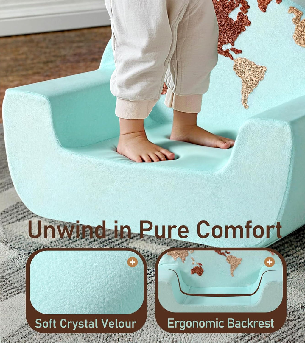 Kids Chair Comfy, Snuggly-Soft Toddler Armchair, Cuddly Kids Foam Chair for Boys and Girls, Portable Toddlers Reading Chairs, Toddler Chairs Comfy 1-3 Years Old, Colorful US Map Design, Blue