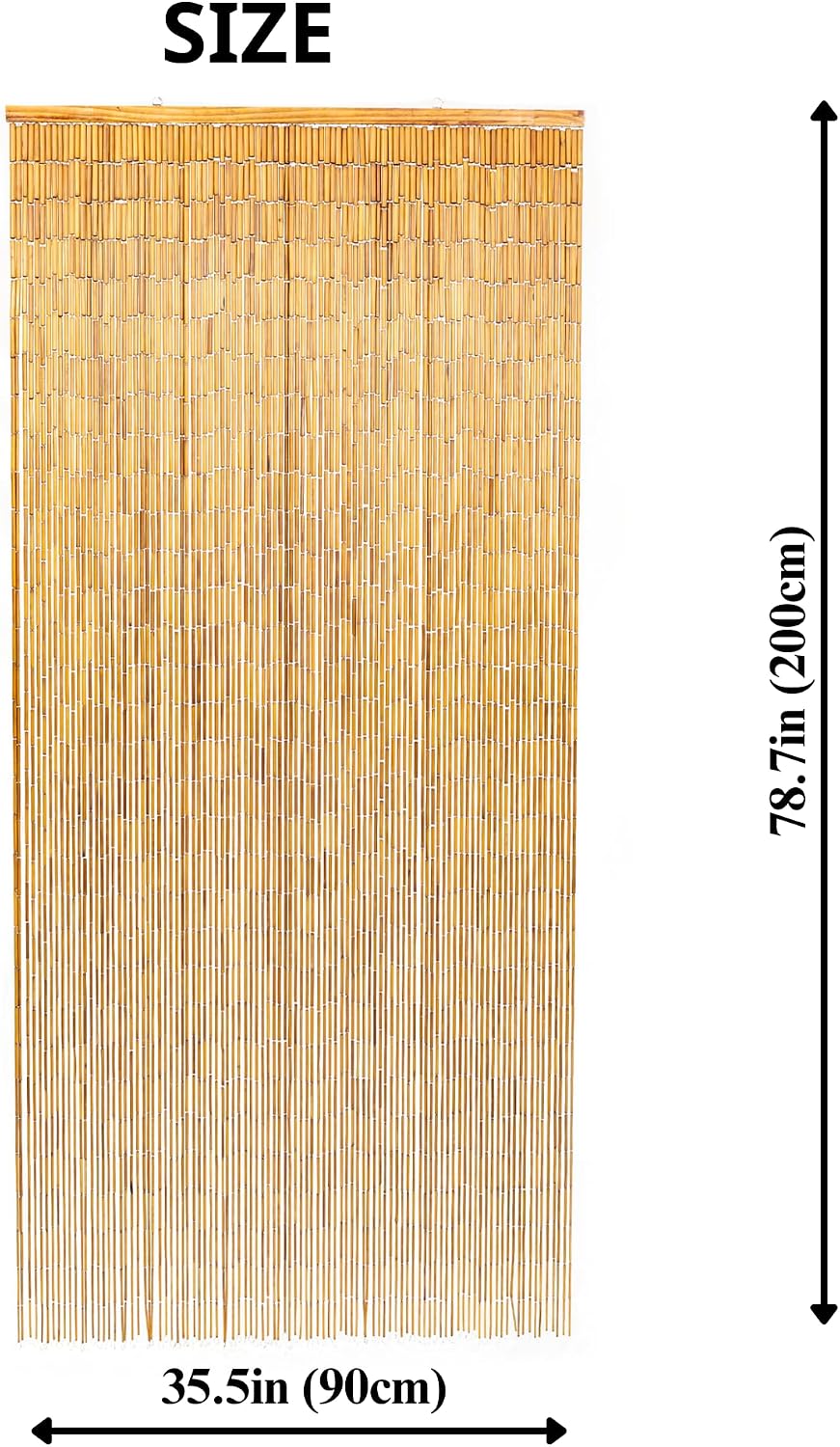 Stainless Steel Core Bamboo Curtain, 36" W x 79" H Bamboo Tube Doorway Curtain, Rust-Resistant Bamboo Door Beads Room Divider, Natural Hanging Screen for Entryway, Boho Home Decor
