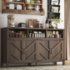 knoworld Buffet Sideboard with Storage Farmhouse with 4 Doors, 55'' Large Kitchen Storage Cabinet Wood Coffee Bar Cabinet Buffet Table with Shelves for Kitchen, Dining Room, Entryway (Brown, 55in)