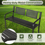 Giantex Metal Outdoor Bench with Mesh Pattern Backrest, Curved Armrests, 660Lbs Capacity, Slatted Seat for 2-3 Persons, Patio Bench for Yard, Poolside, Porch, Park, Garden (50"×23"×32",Black)