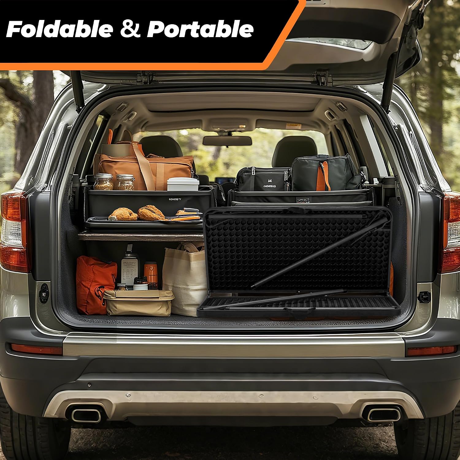 34" Folding Table, Portable Square Camping Card Table with Collapsible Legs & Carrying Handle, Plastic Tables for Outdoor Cooking,Camping,Picnic, Office, Party,Black