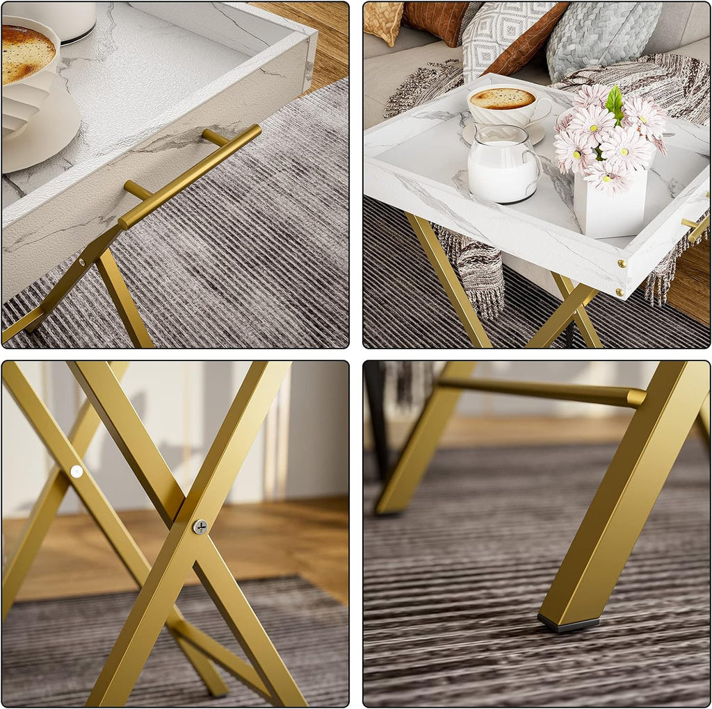 Folding TV Tray Tables, Set of 2 Side Table for Small Place, Snack Eating Tables at Couch, Folding Tables with Removable Serving Tray, Portable End Table Easy Assembly