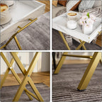 Folding TV Tray Tables, Set of 2 Side Table for Small Place, Snack Eating Tables at Couch, Folding Tables with Removable Serving Tray, Portable End Table Easy Assembly