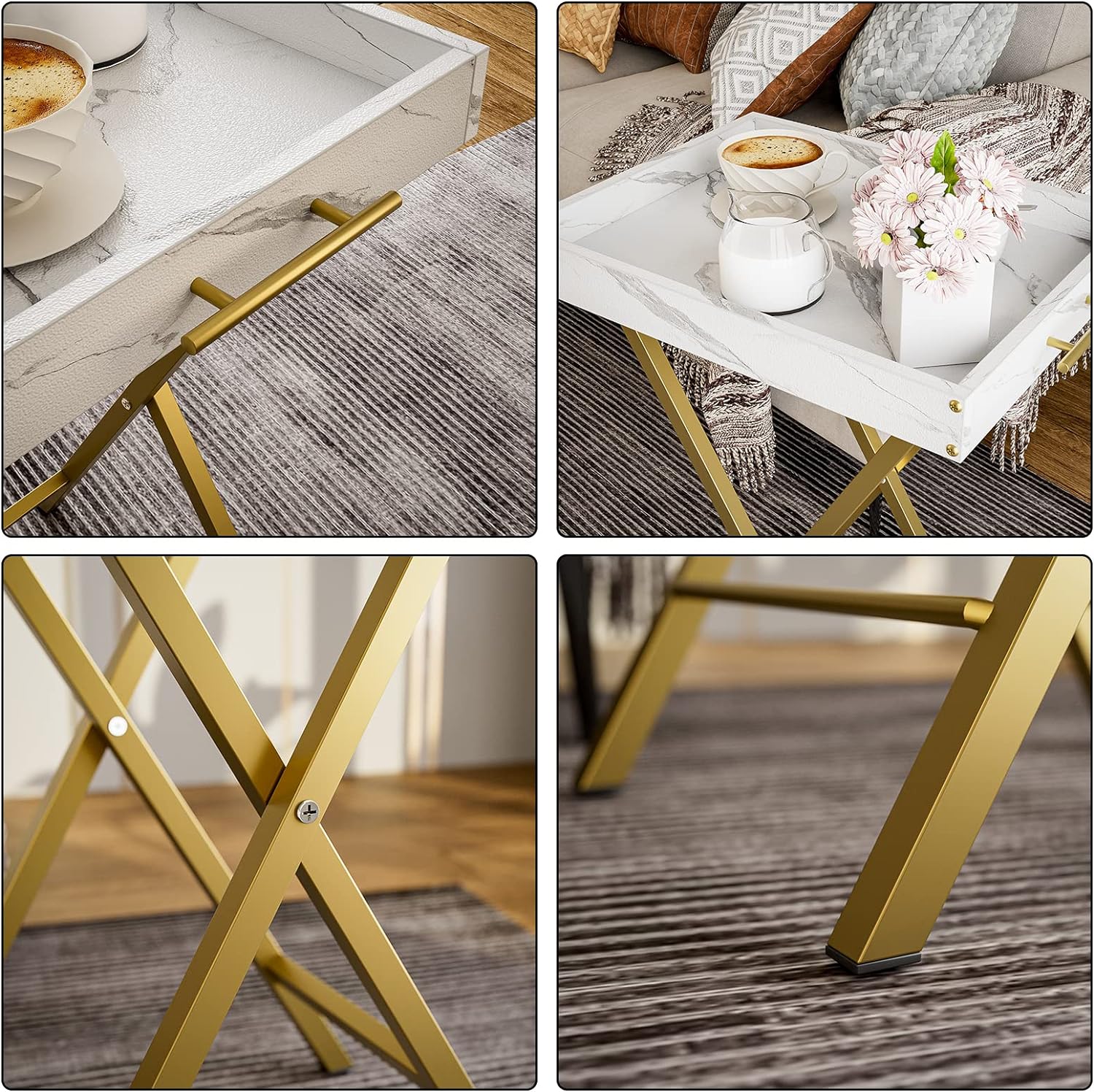 Folding TV Tray Tables, Set of 2 Side Table for Small Place, Snack Eating Tables at Couch, Folding Tables with Removable Serving Tray, Portable End Table Easy Assembly