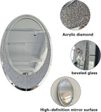 Oval-Shaped Silver Mirrored Console Table and Wall Mirror Set, 2 Piece Mirrored 39.37" Rectangle Sofa Table and 35.43" Crush Diamond Oval Wall Mirror Set for Entryway Hallway Entrance