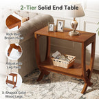 Solid End Table, 2-Tier Couch Side Table with Arched Legs for Small Space, Living Room, Easy Assembly, Warm Walnut