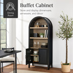 Best Choice Products 72" Tall Arched Pantry Cabinet w/Reeded Doors, 5-Tier Bookshelf, Armoire, Hutch, Bookcase, Storage Cabinet w/Adjustable Shelves, for Dining Room and Livingroom - Black Oak