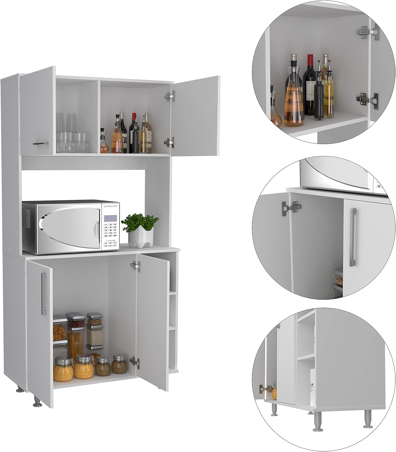 Kitchen Pantry Cabinet, 3 Shelves, Open Rack Storage, 37 Inch Countertop