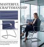 Reception Chairs Leather Conference Guest Chair Heavy Duty Back Support Office Chair, Set of 2 (Navy)